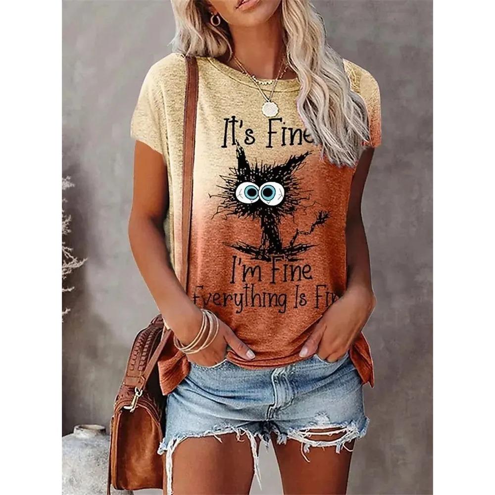 3D Print T-shirts Women Streetwear Summer Cartoon Cats Fine Casual Fashion Short Sleeve T Shirt O-neck Tees Tops Clothing