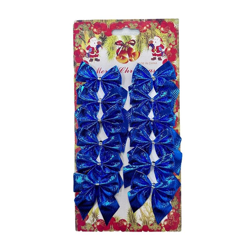 12Pcs/Pack Golden Silver Red Christmas Bow Ornament Tree Decoration Bowknot Pendant For Home