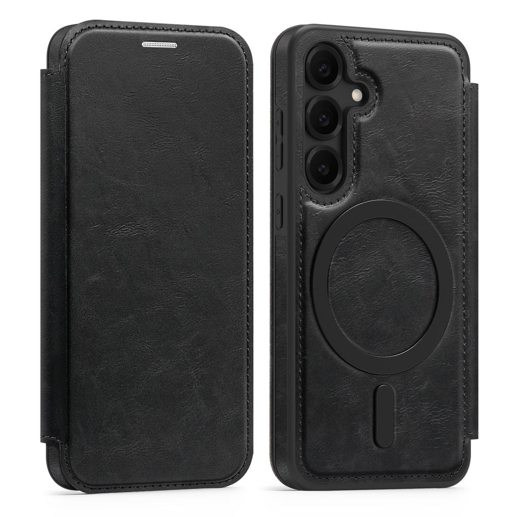 For Samsung Galaxy S25 Magnetic Case RFID Blocking Card Holder Leather Phone Cover