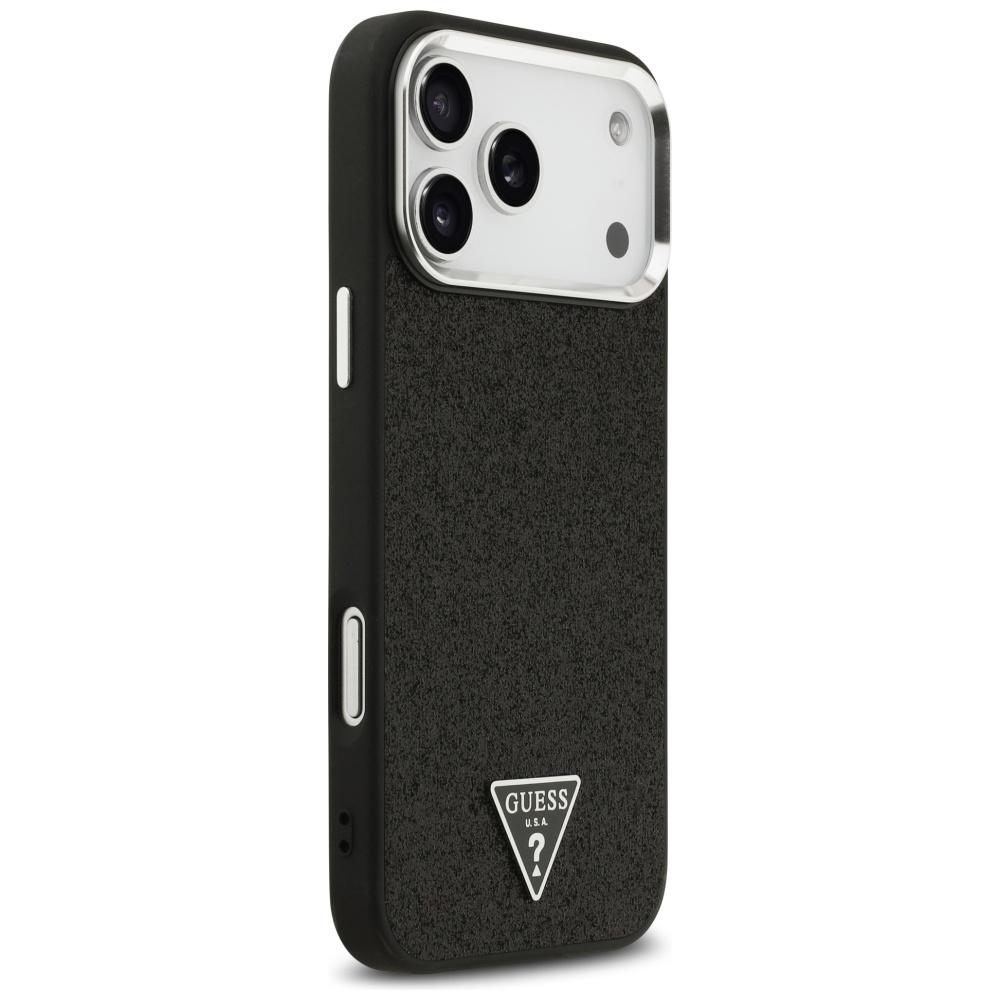 Coque Guess Glitter Triangle Logo MagSafe pour iPhone 17 Pro Max Noir