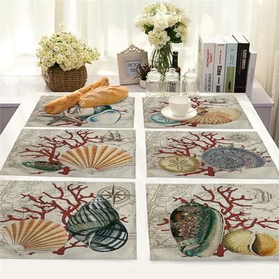 Marine Pattern Kitchen Placemat Dining Table Mat Conch Shell Drink Coaster Linen Pad Bowl Cup Mat 45*30cm Home Decors