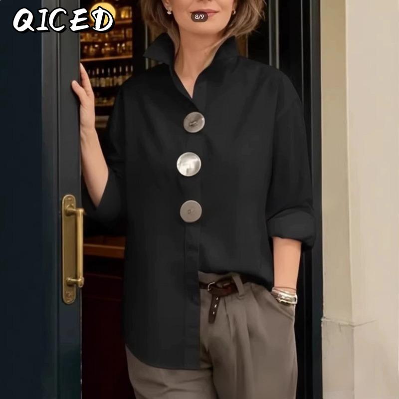 QICED Women's 3/4 Sleeve Shirt Collar Fashion Casual Blouses & Shirts