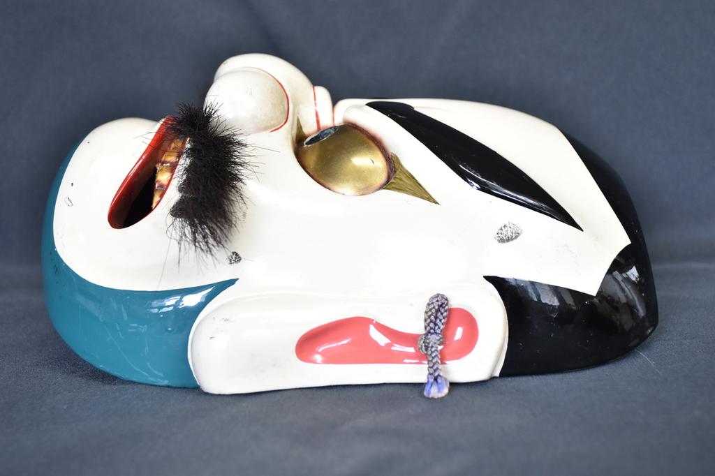Vintage Japanese Susanoo-no-Mikoto for "Bicchu Kagura" Wood Carving Mask by Kiyomi