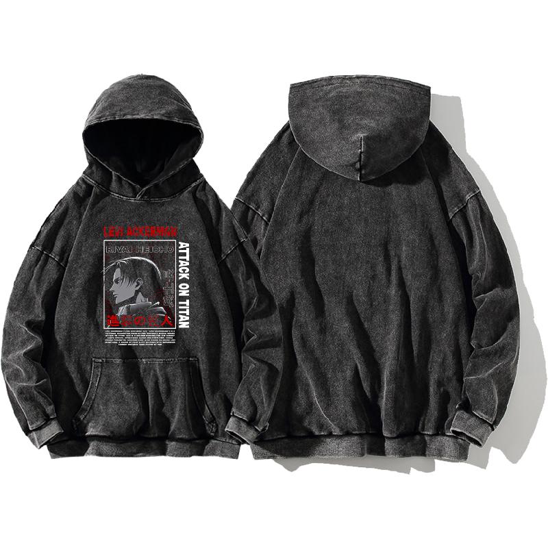 Attack On Titan Hoodie Rival Ackerman Manga Sweatshirt Men Women Long Sleeve Streetwear Clothing Vintage Washed Cotton Pullover