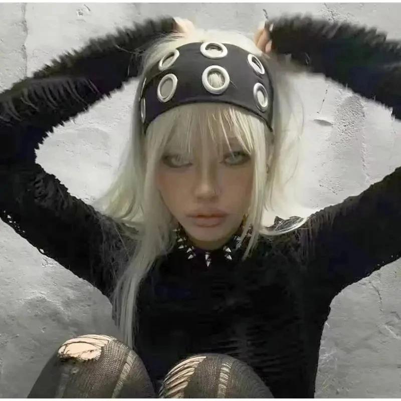 Metal Hole Headband, Punk Hip-hop Style, Fashionable Headwear for Girls, Rock Y2k Elastic Headband