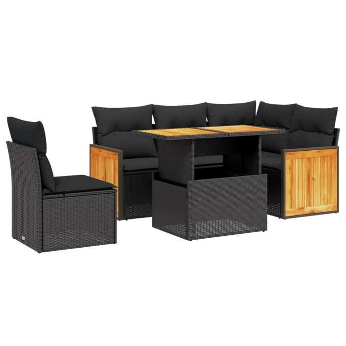 VidaXL Salon de Jardin avec Coussins 6 pcs, Canapés de Terrasse, Ensemble de Meubles de Patio, Mobilier d'Extérieur, Noir 3273960