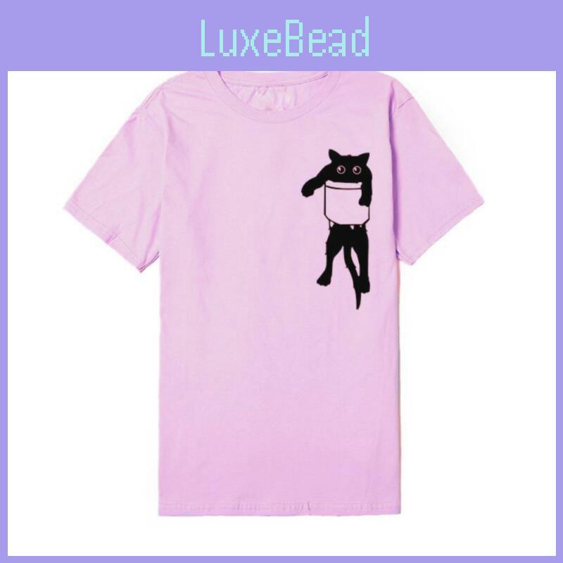 Comfortable Women Solid Simple Cat T-shirt With Relaxed Fit And Short Sleeves