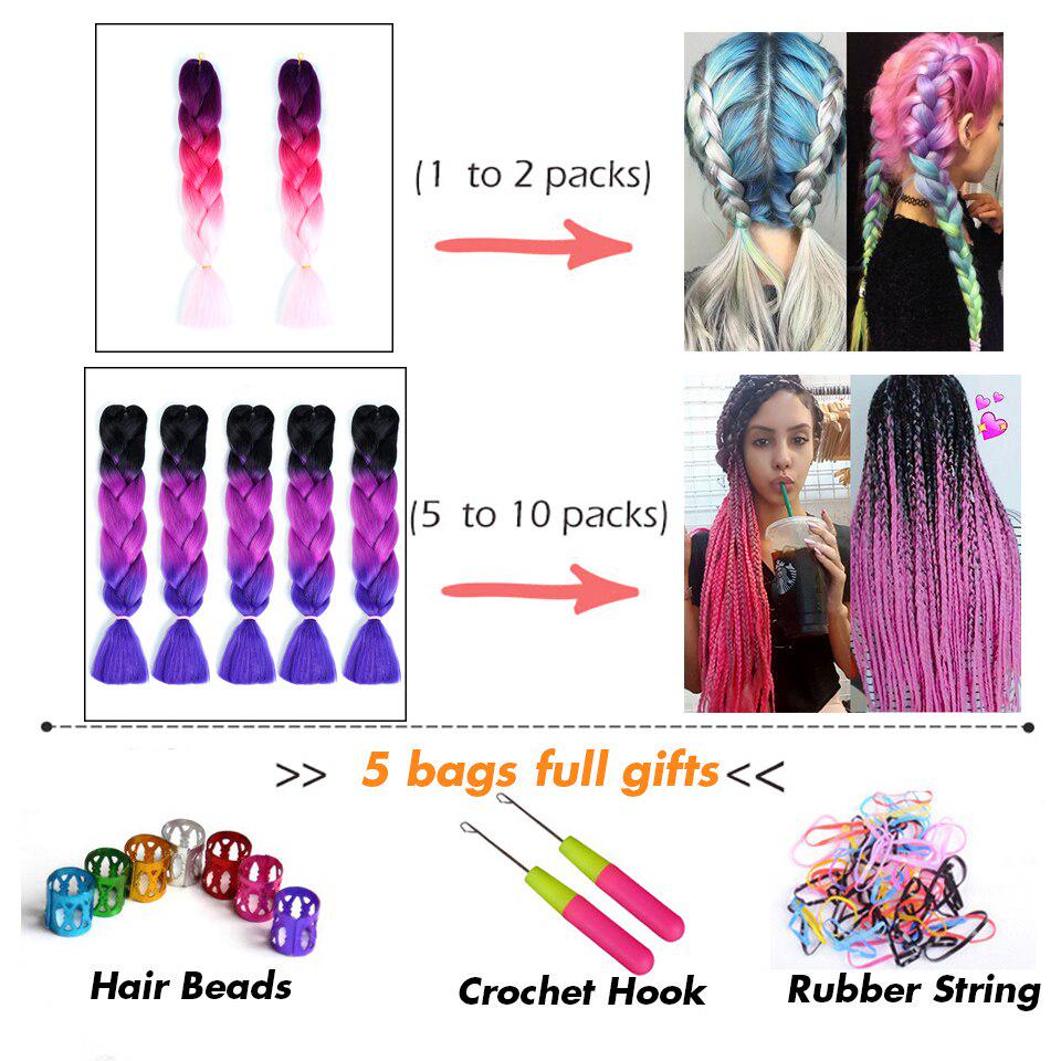 LUPU 60CM Synthetic Hair Extension Big Braid Braid Long Gradient Pink pPurple Blonde Party Wig Hair Extension Braid