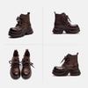 Johnature Round Toe Platform Short Boots Retro Genuine Leather Thick Soled Height Increase Women's Shoes