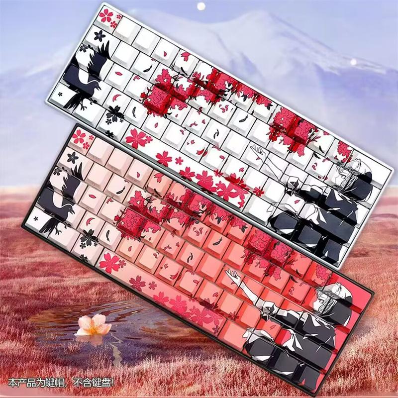 Teclado Mecánico Gamer Teclado de Teclas PBT Cherry Raven Sakura Anime 129 Teclas Impresión Lateral Retroiluminado RGB Gradiente Chica Magnético Interruptor Mx