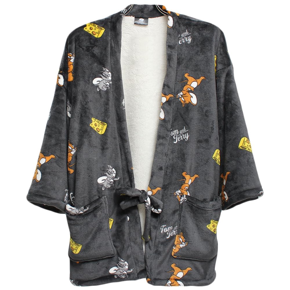 One Colors TOM AND JERRY Men's Plus Size Fluffy Fleece-Lined Loungewear Chanchanko Hanten (Half-Coat) - Size 3L, Charcoal (39)