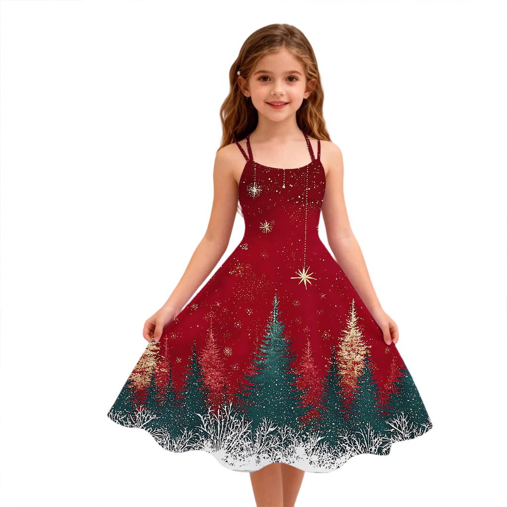 Kindermode Lässig Weihnachts-Print Sexy Schulterfrei Punk Retro Kleid