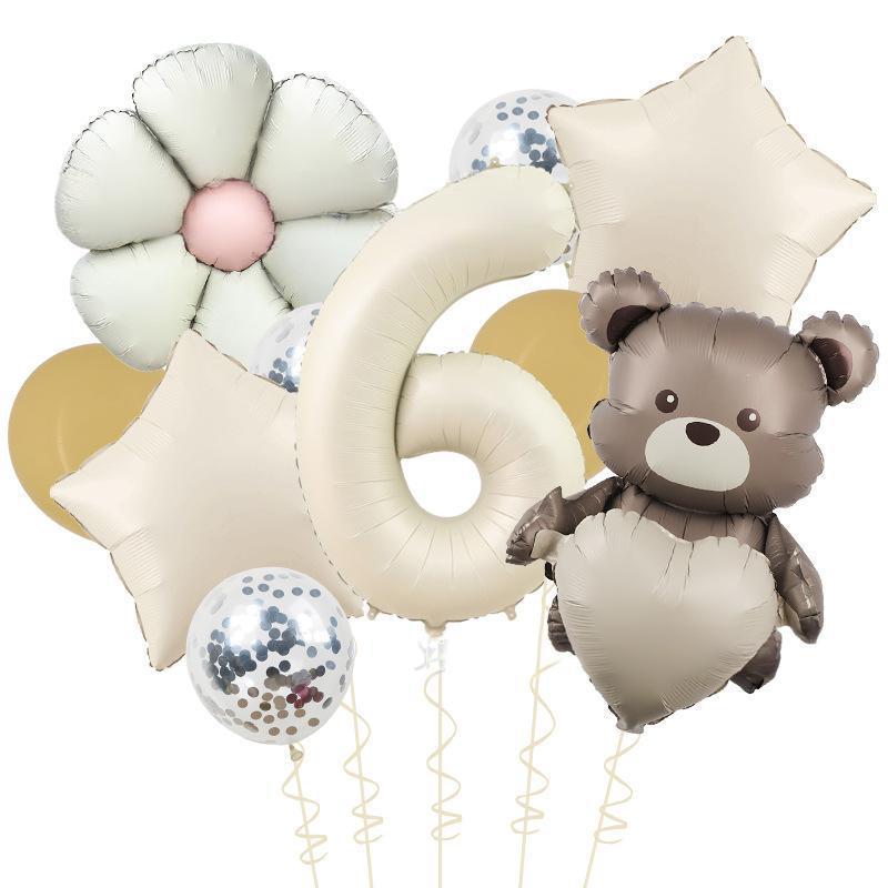Matte Love Bear Colored Daisies 40 Inch Caramel Cream Aluminum Film Sequins Latex Balloon Birthday Set