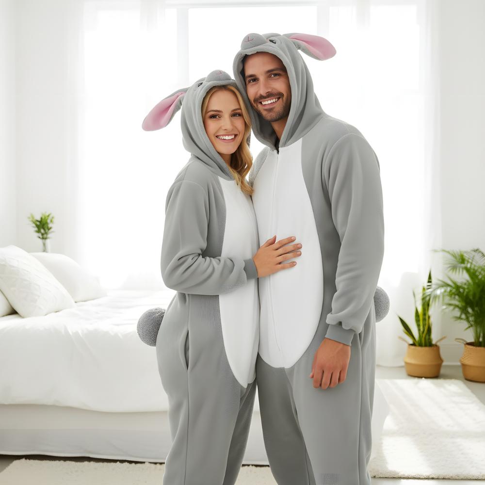 Pajama Onesie Kigurumi Costume Outfit Grey Rabbit L: 165 - 175Cm