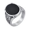 Vintage Geometric Natural Stone Rings for Men Black Oval Onyx Stainless Steel Ring Textured Signet Fashion Punk Jewelry Gift