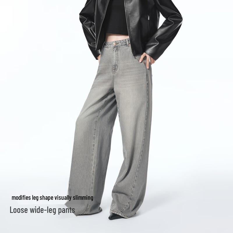 

PEACEBIRD Women s Fall High-Waist Wide-Leg Straight Jeans L