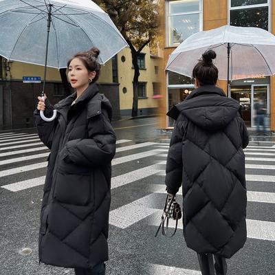 Dámska jesenná a zimná dlhá bavlnená bunda Hrubší a voľný strih Ležérne bavlnená bunda s kapucňou a stojatým golierom