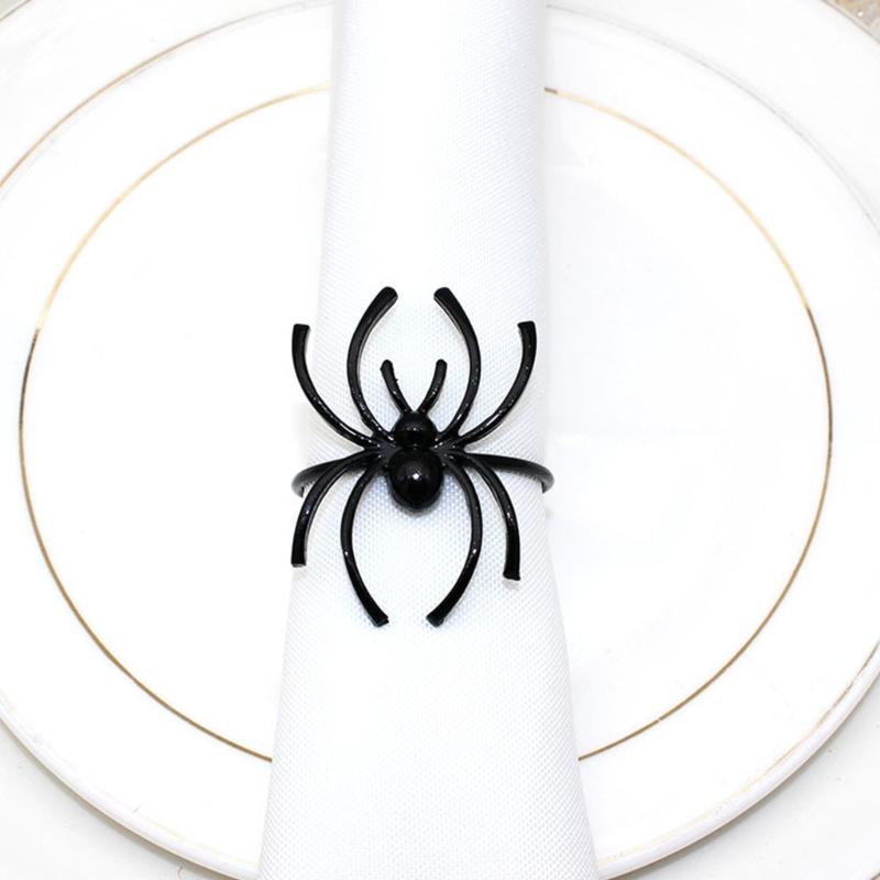 Pack of 6 Elegant Spiders Designs Napkin Rings Holders Halloween Kitchen Decoration With Rustproof Metal Finish