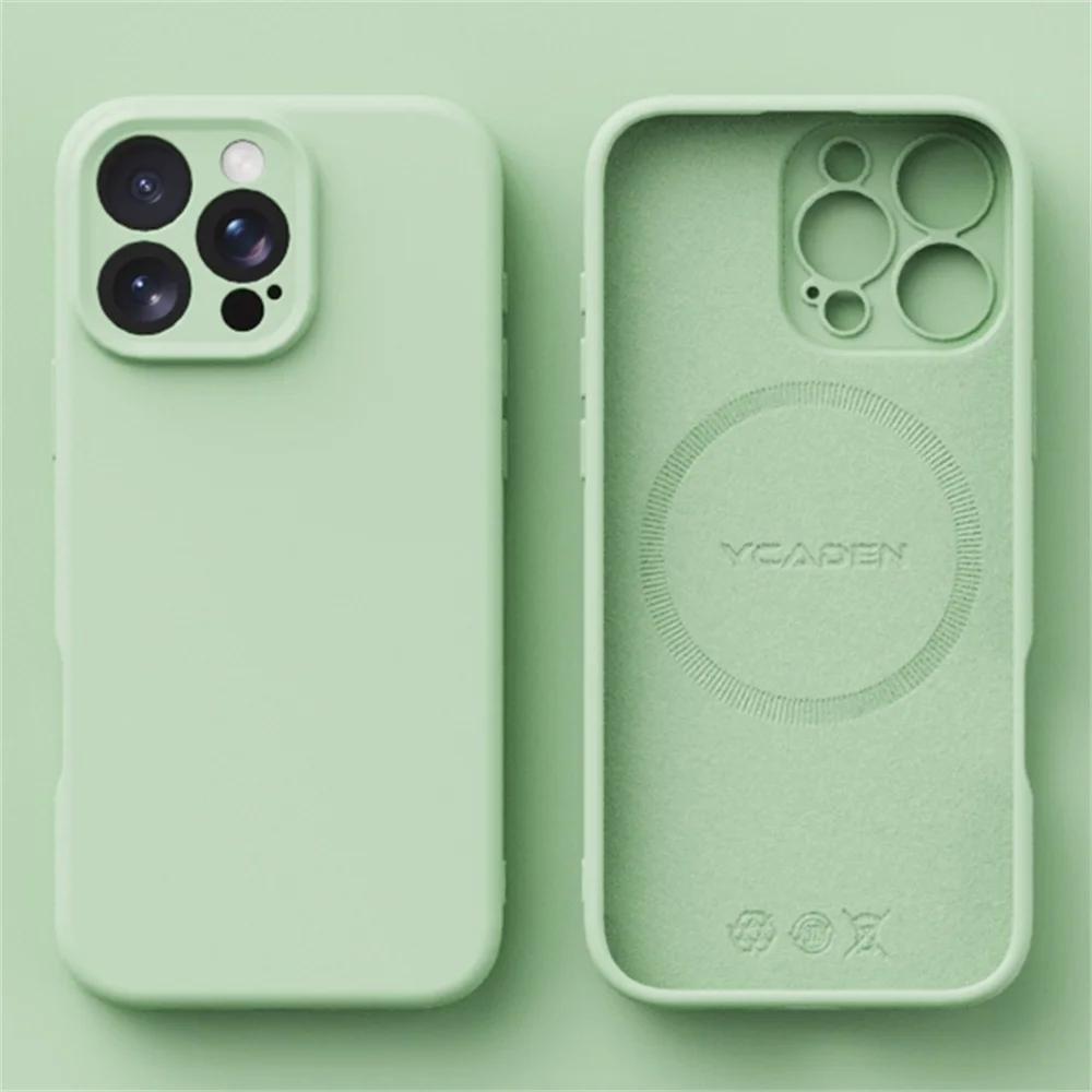 Luxury Silicone Soft Magsafe Case For iPhone 16 15 14 12 11 13 Pro Max 16 Plus 16E Wireless Charge Shockproof Matte Candy Cover