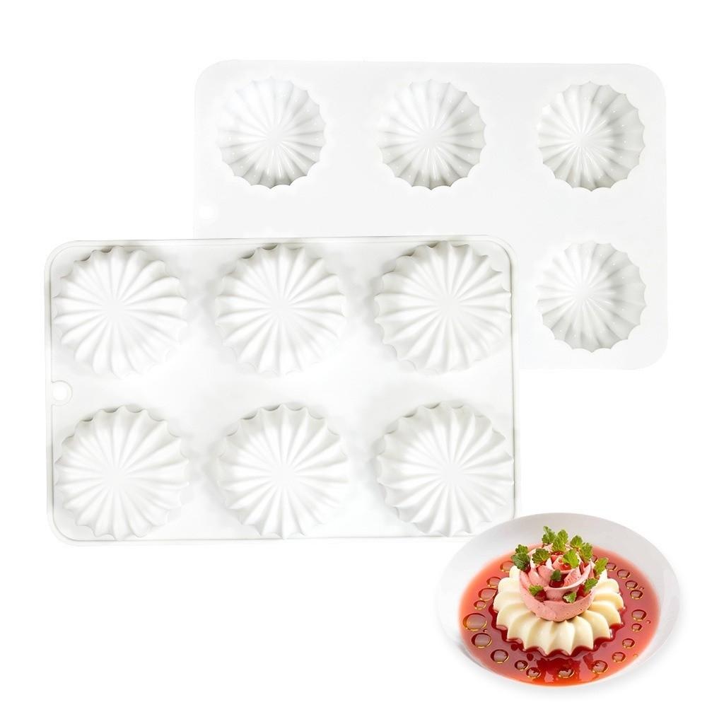 Baking Tool 6-Cavity Silicone Mold Spiral Flower Reusable Chocolate Mold Non-Stick Flexible Dessert Mold Baking