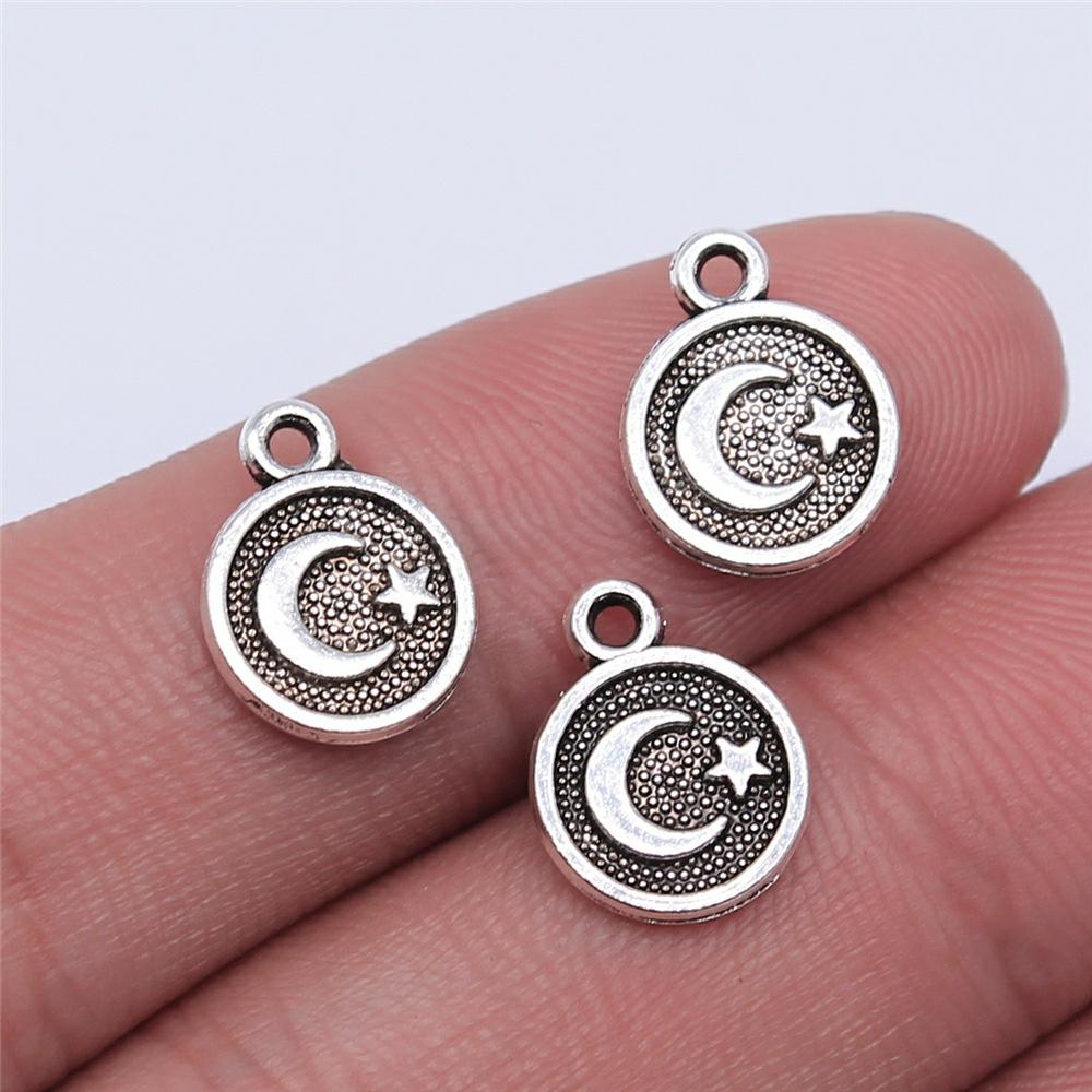 20pcs Star And Moon Charms For Jewelry Making Antique Bronze Silver Color Pendants Making DIY Handmade Tibetan Finding Jewelry