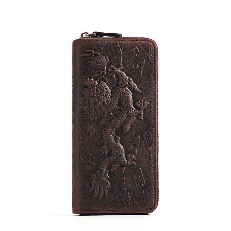 Men'S Leather Wallet, Multi-Card Position, National Style Men'S Change Bag, Large Capacity, Long Men'S Clutch Bag.