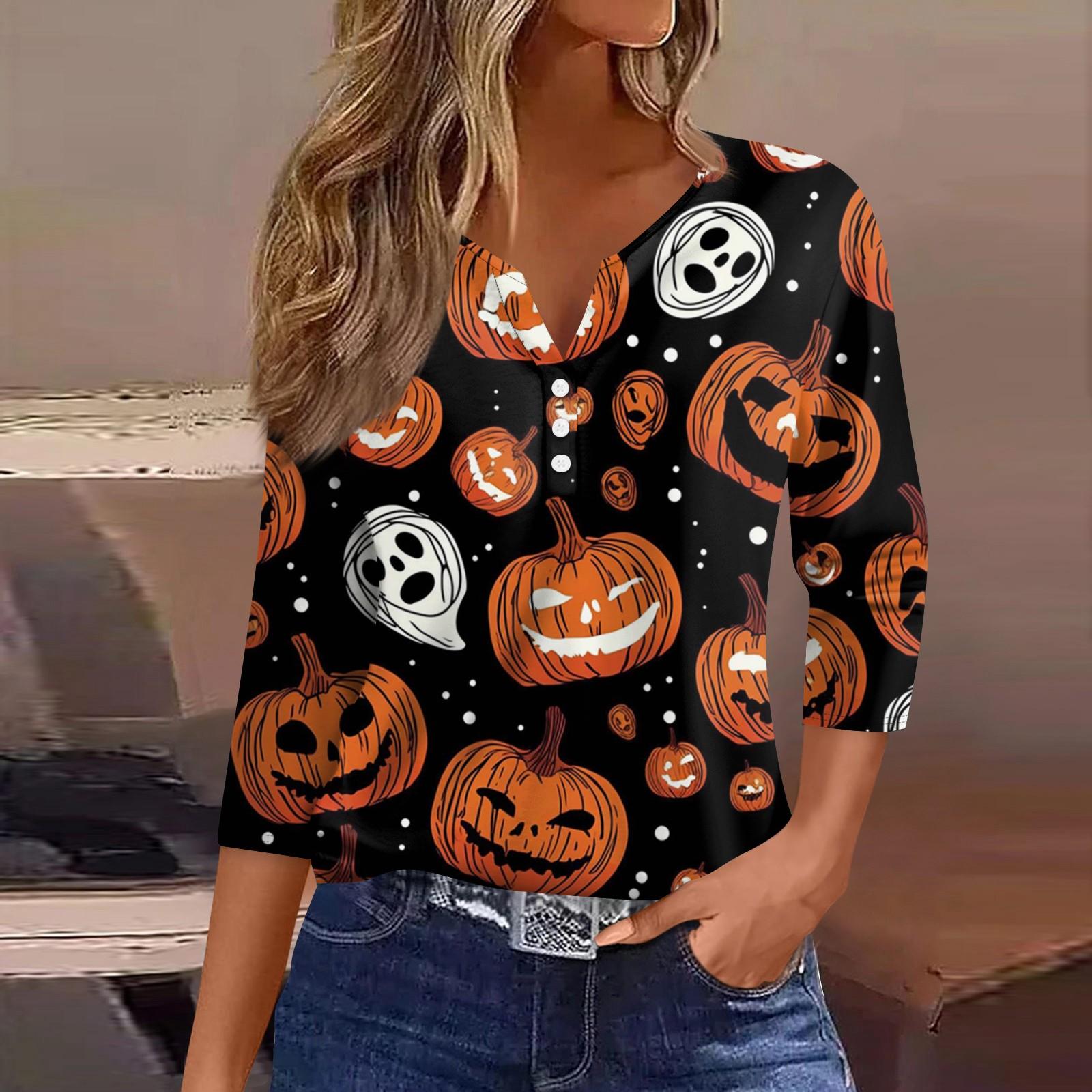 

Женские топы с рукавом 3/4 с цветочным принтом на Хэллоуин, винтажные модные повседневные свободные рубашки с v-образным вырезом, рубашки больших размеров XL белый