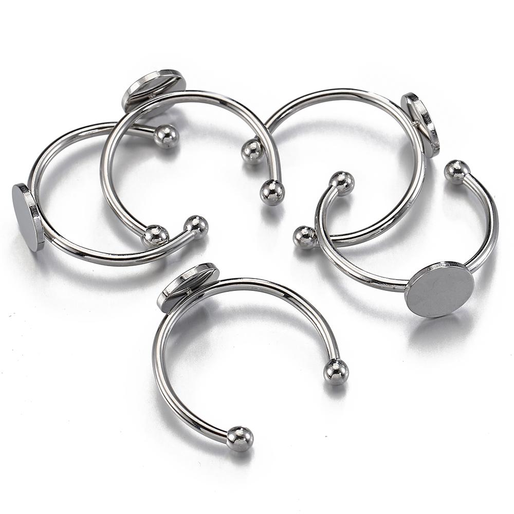 

5pcs Stainless Steel Open Ring Gold Color Cabochon Cameo Blank Tray Base Settings Multisize for DIY Ring Jewelry Making Supplies Fit 6mm
