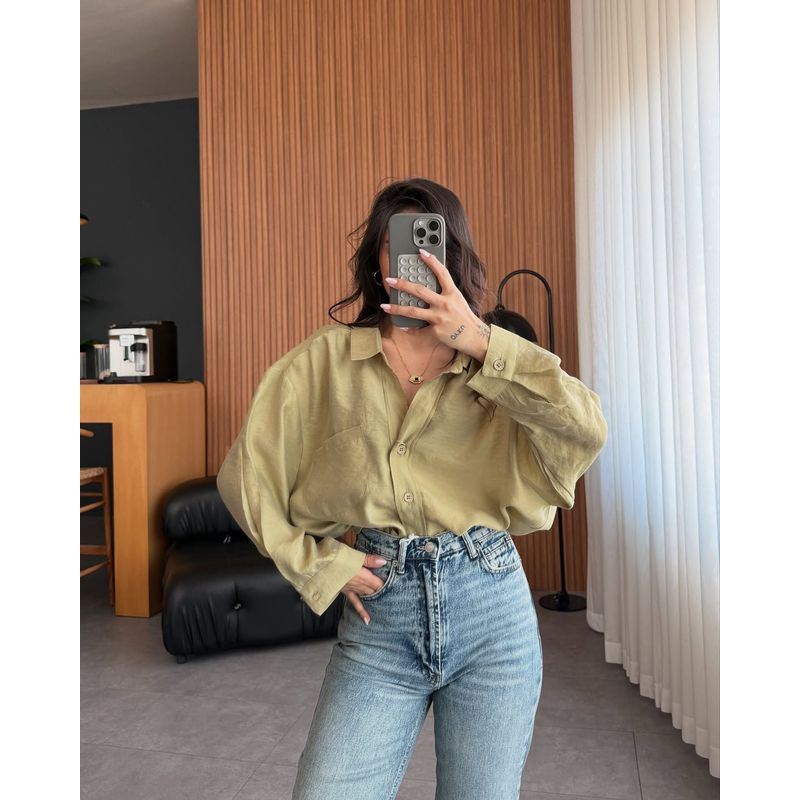 European and American Fashion Casual Loose Long sleeve Shirts Top Solid Color Loose Fitting Shirt
