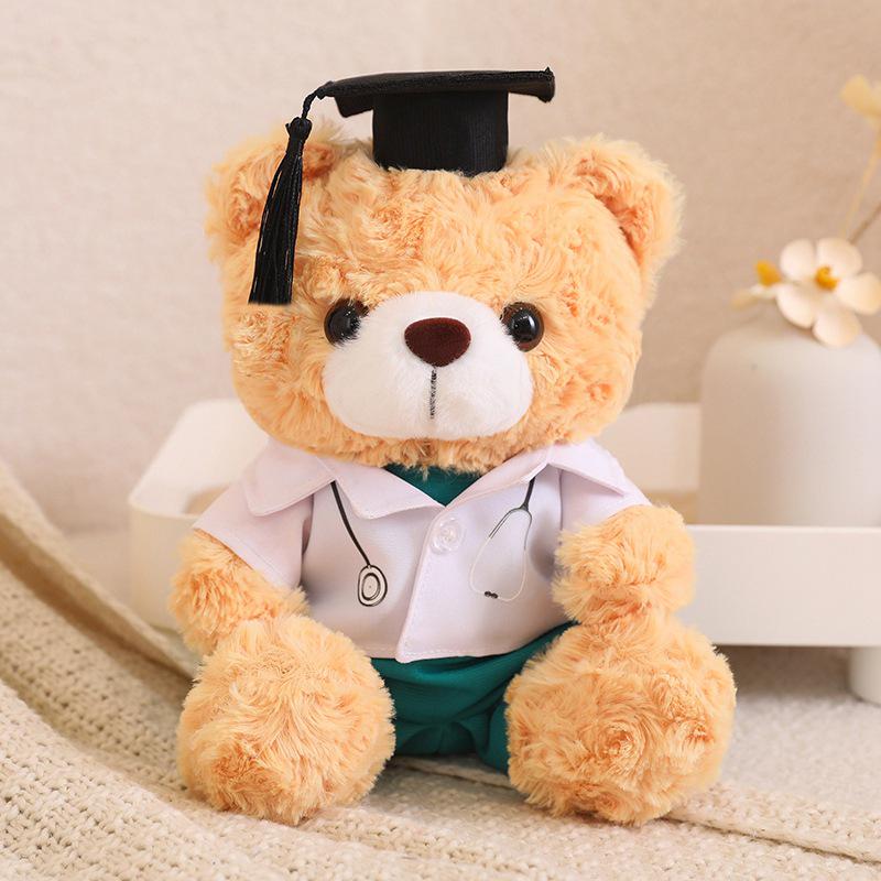 Graduation Bear: White Teddy Plush for Doctors, Nurses, and University Students - Twist Flower Souvenir