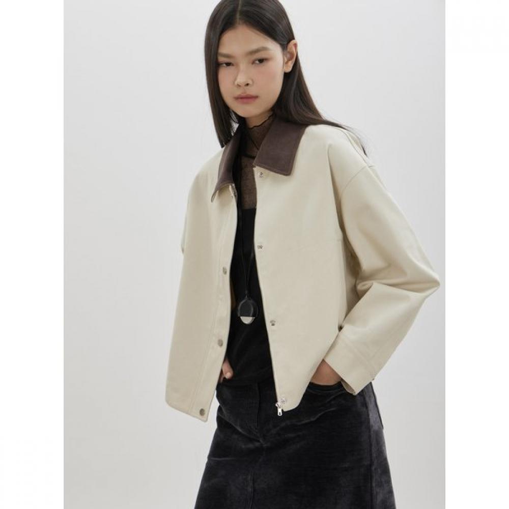 Color Block Collar Crop Work Jacket C261msj304