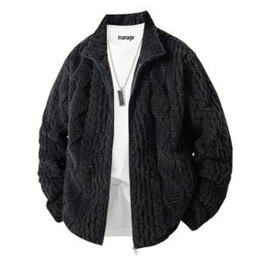 Men's European Size Hooded Fleece Zipper Jacket - Trendy Autumn/Winter Imitation Lamb Wool Coat