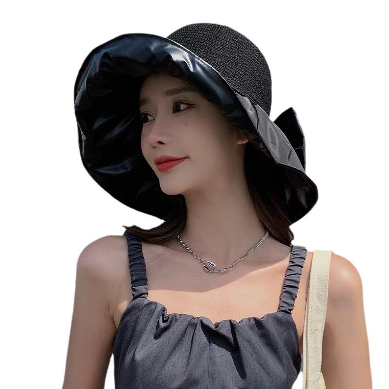Hat Women's Summer Sunshade Sunscreen UV Bucket Hat Face Cover Vinyl Sun Hat Large Brim Folding