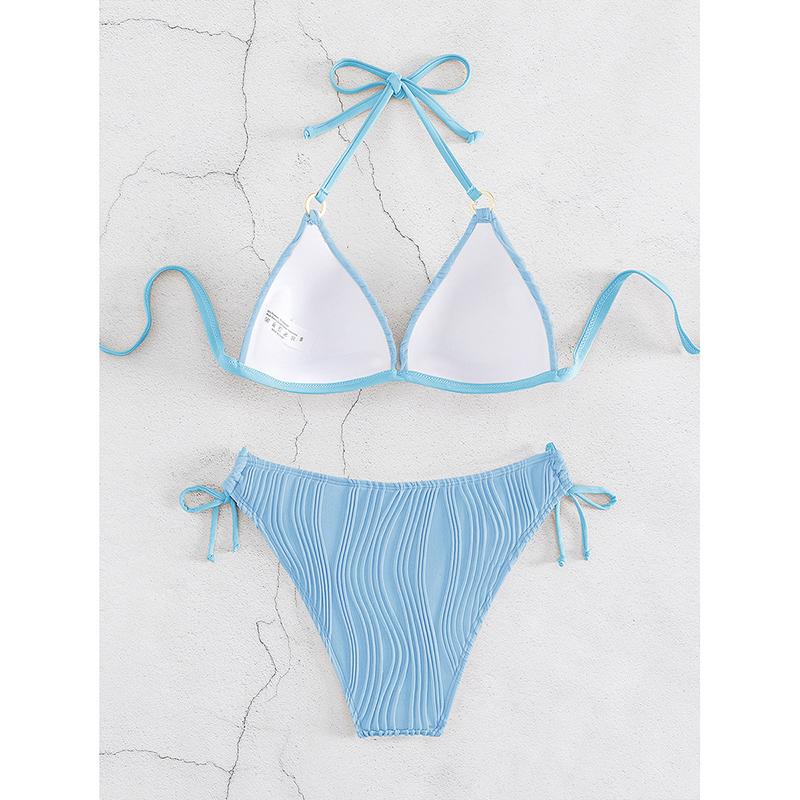 Sexy Bikini Damen Einfarbige Schnürung Rückenfrei Gepolstert Micro Badeanzug Push Up Strandbadeanzug Seitenbindung String Badebekleidung