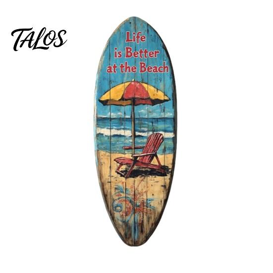 1/3Pcs Surfboard Plaque Decoration, Solid Wood Vintage Coastal Wall Sign, Retro Seaside Style Wall Art Ornament for Indoor Outdoor Use
