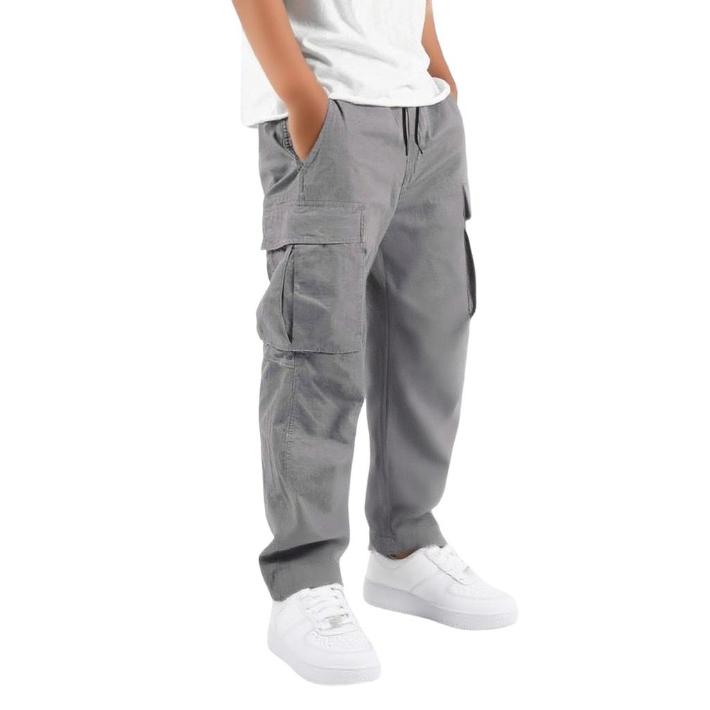 Boys' Elastic Waist Cargo Sweatpants with Multiple Pockets - Loose Fit Casual Jogger Pants for Big Kids