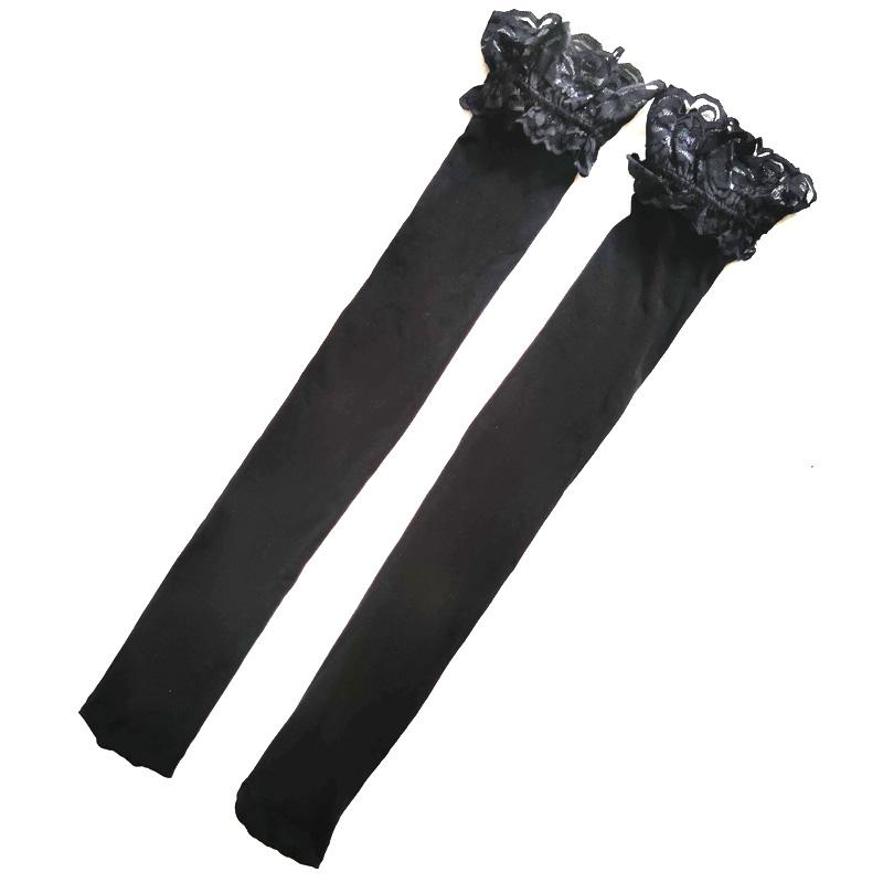 

100D Velvet Leg Warmers Black Sexy Lace Top Silicone Hold Up Thigh High Stockings Spring Autumn Women Stretching Hosiery One Size