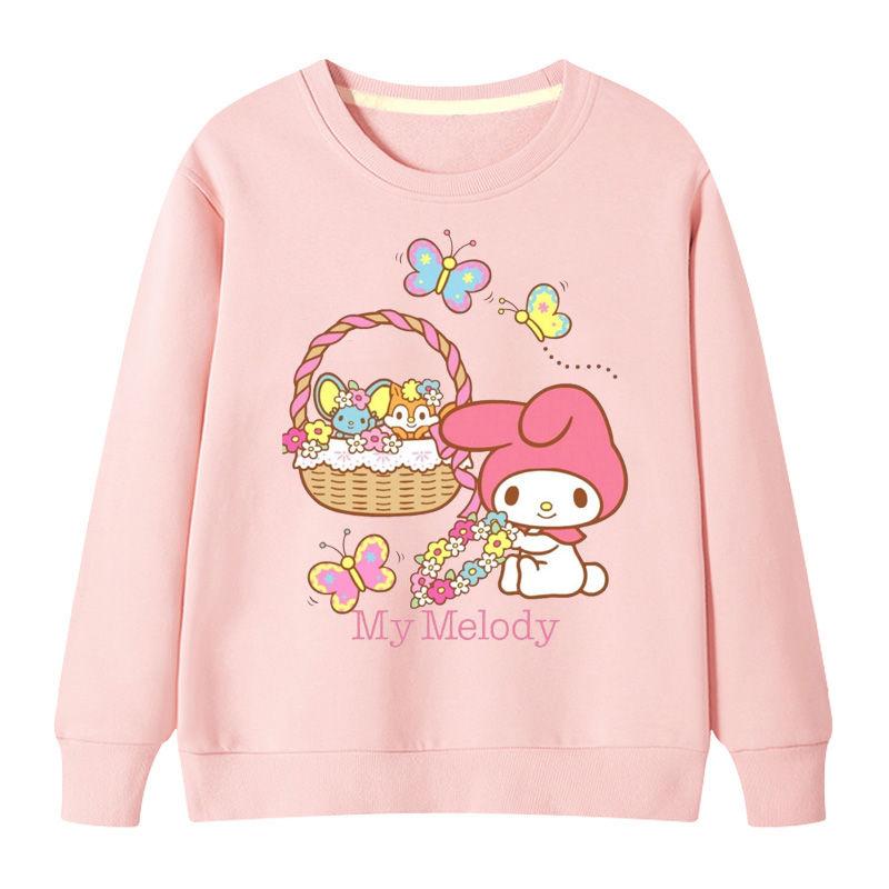 

2025 MINISO Cute Kuromi and Melody Cartoon Anime Peripherals толстовки с капюшоном для мальчиков и девочек свитер с круглым вырезом на весну и осень 150 армия зеленый