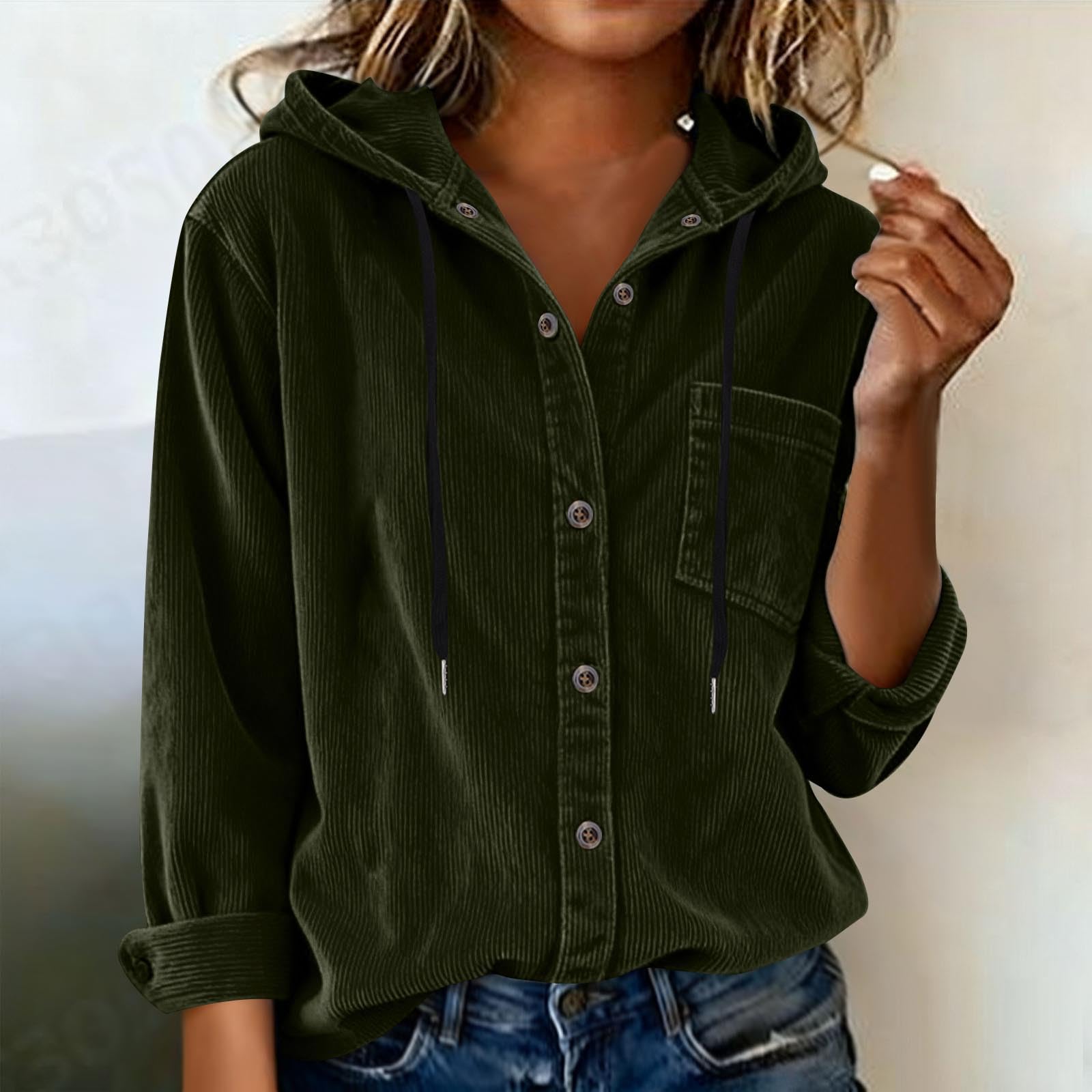 Women s Color Hooded Long Sleeve Casual Loose Fit Blouse L