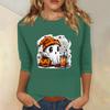 Women's Fashion Casual Three-quarter Sleeve Halloween Printed Round Neck Top