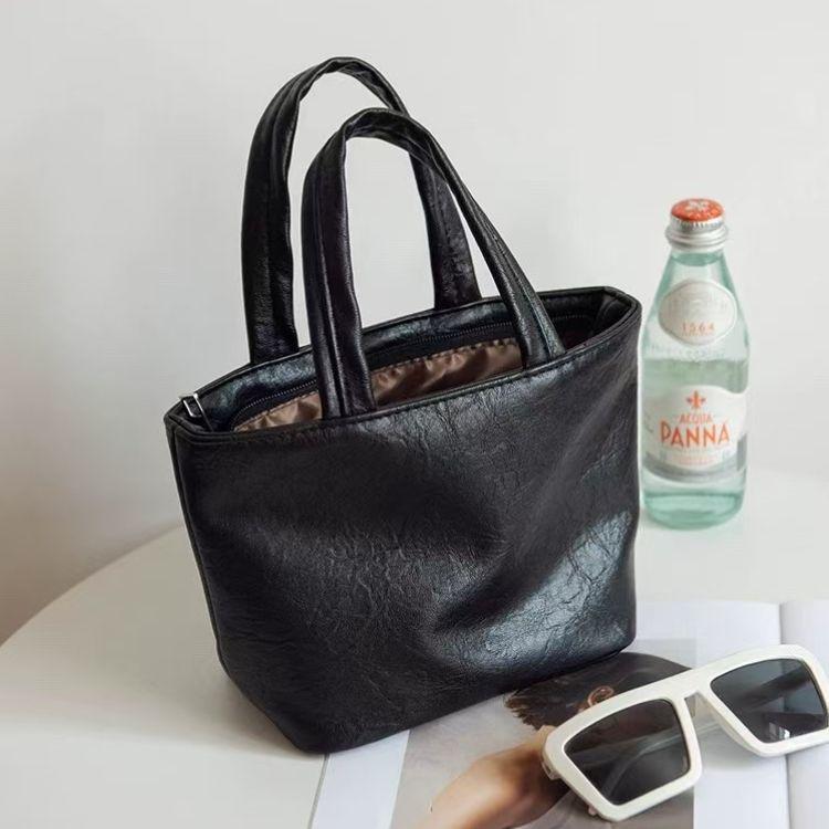 New Women's Small Leather Handbag - Fashionable Solid Color Mini Makeup Bag