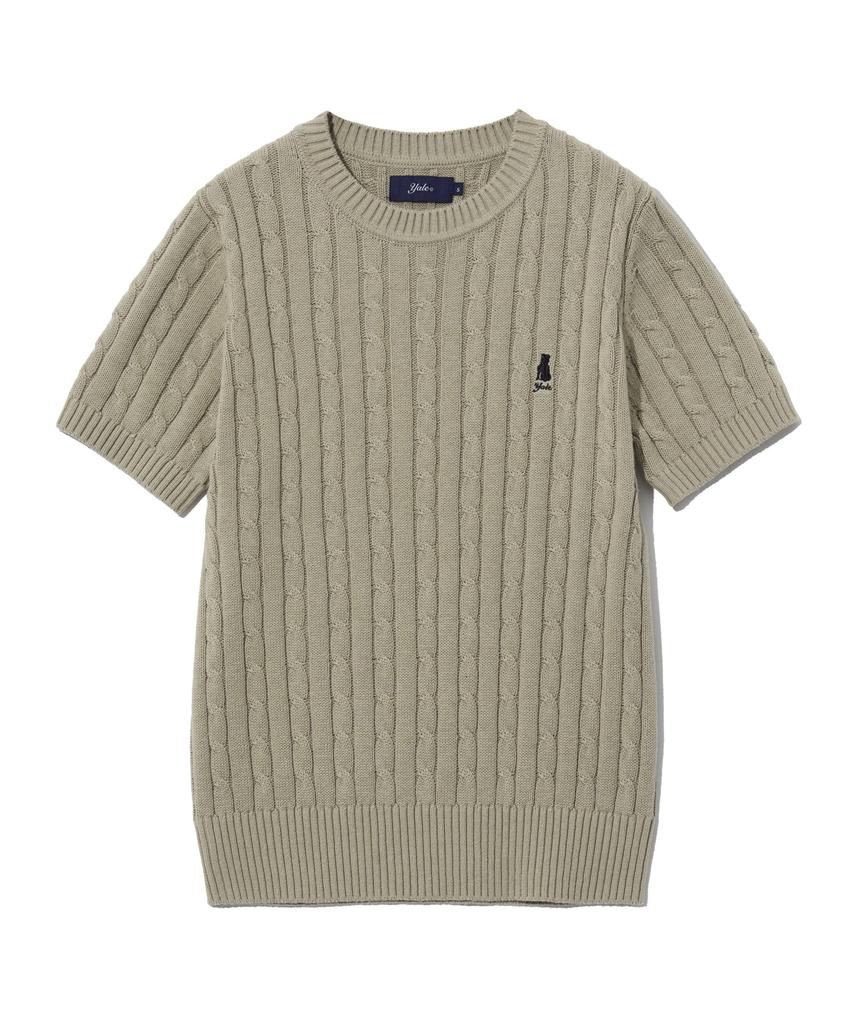YALE Women'S Heritage Dan Cable Short Sleeve Round Knit Warm Grey