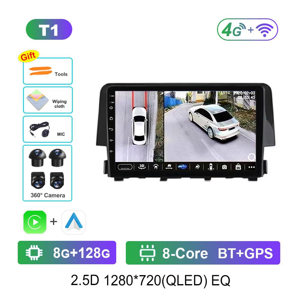 For Honda Civic 10th 2016 - 2021 Android 14 Intelligent System Car Radio Multimedia Video Player Navigation GPS 4G WIFI DSP