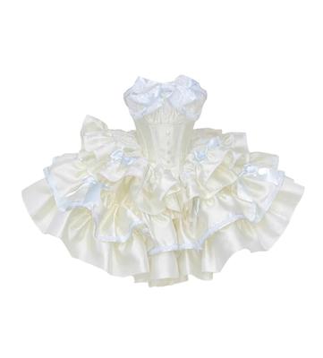 XHSUKADO Women's Strapless Lolita JSK Dress, Dreamy Cute Gothic Lolita Dress with Ribbon and Non-Removable Frills, Princess-Style Lolita, Elegant Mori