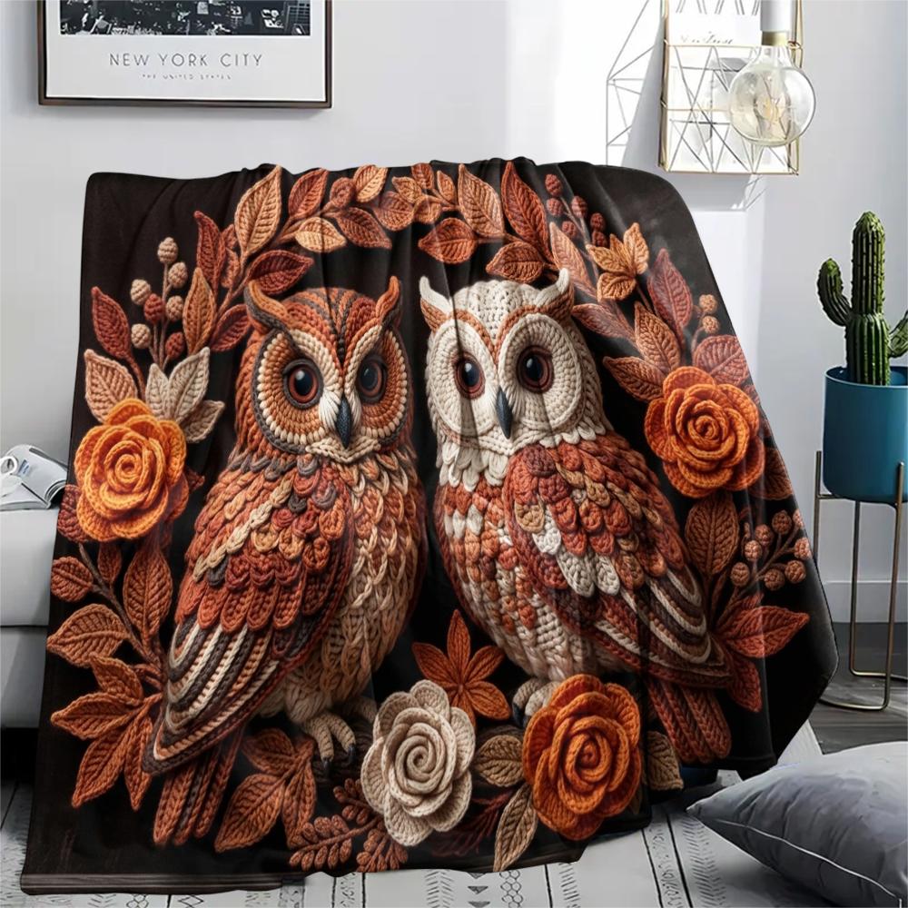 1Pc owl Print Flannel Blanket, High quality Comfortable for All Seasons, Home Decor, Warmth and Comfort, Perfect for Christmas Gifts W66