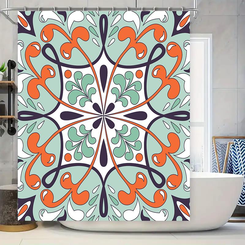 

Decorative Shower Curtain With Bold Floral Pattern Mint Green Orange Modern Design For Bathroom Decorations W60H190(CM)-1 Pcs