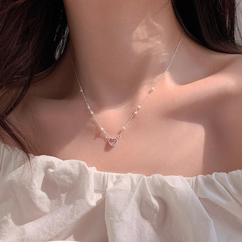

Pink Heart Pearl Necklace for Women - Sweet & Versatile Luxury Clavicle Choker