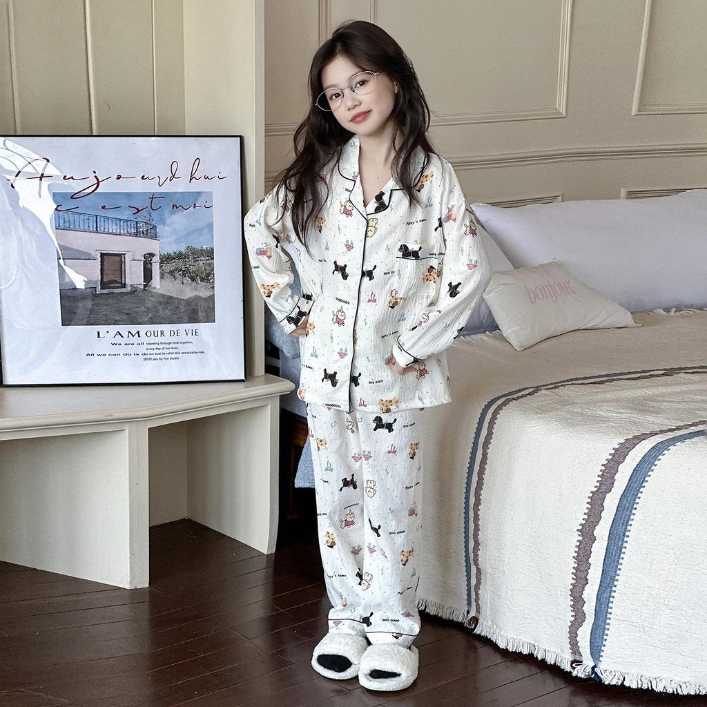 Girls' 2025 Autumn Cotton Pajama Set: Long-Sleeve Two-Piece Sleepwear