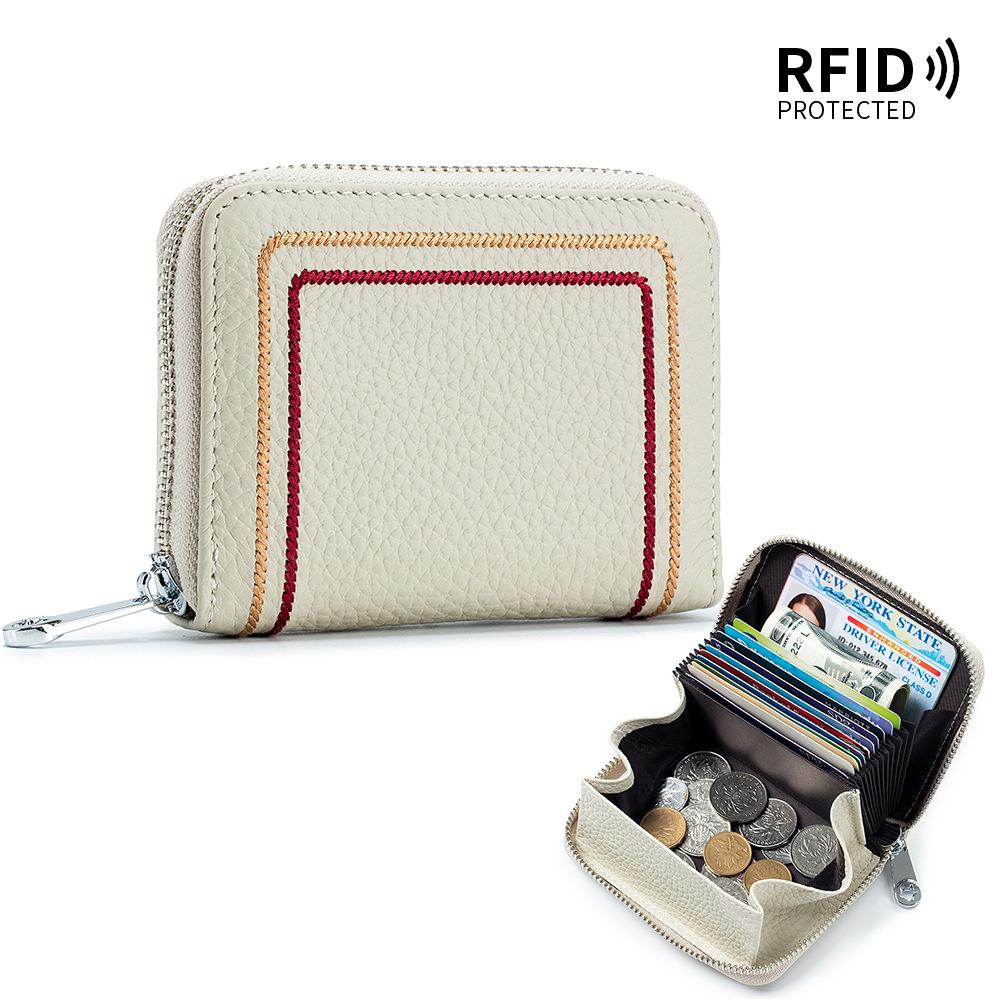 Embroidered Card Bag Women's Multi-card RFID Mini Card Bag Simple Soft Leather Change Bag Coin Bag Integrated Bag