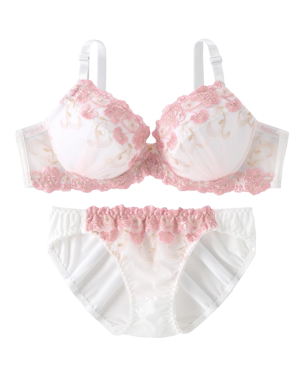 

Внутренний комплект бюстгальтер и шорты с высокой натуральной цветочной вышивкой [Nissen] женский [большая грудь] комплект, бока, (Кубок ГХИ), Розовый, I85/3L